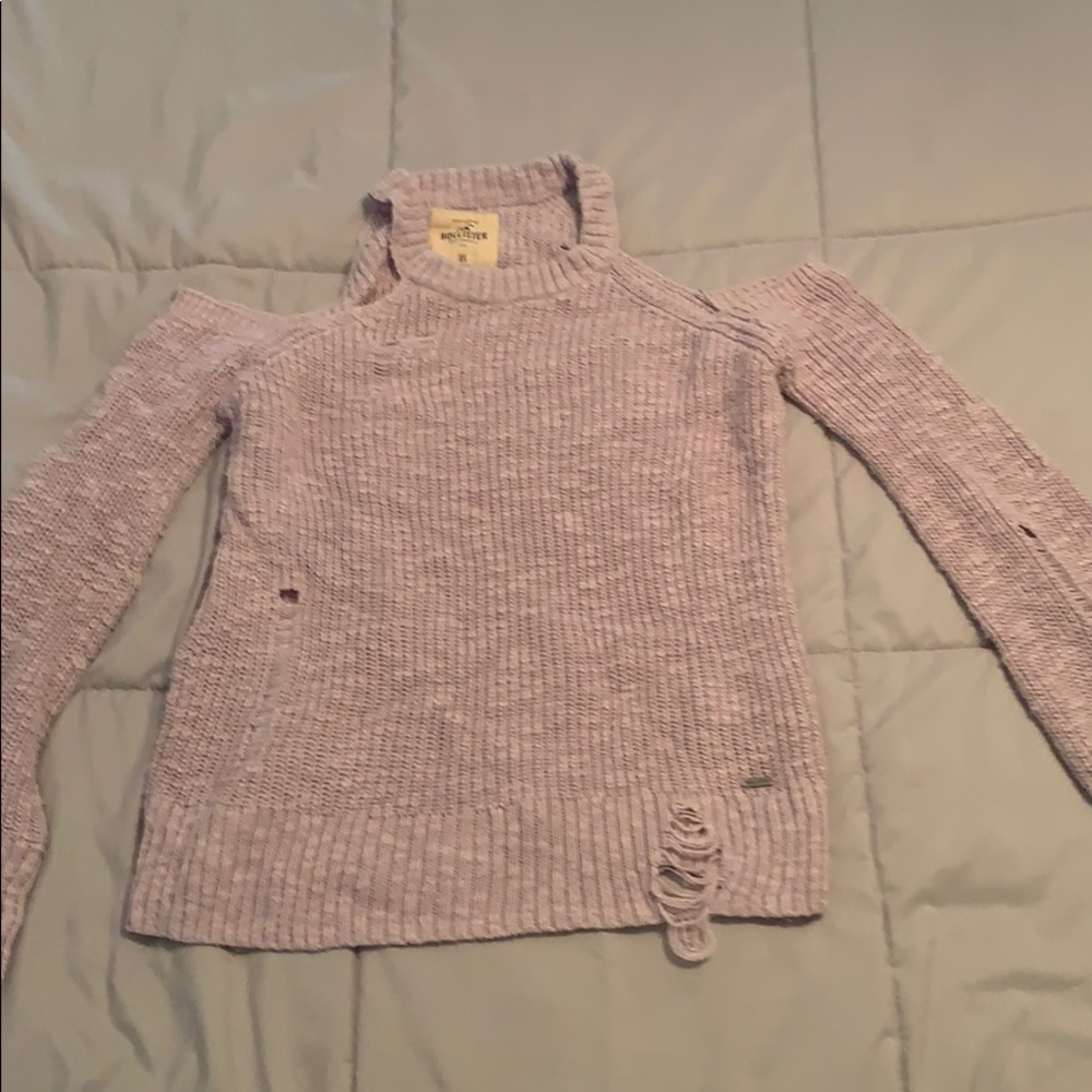 Holister off the shoulder purple ripped sweater